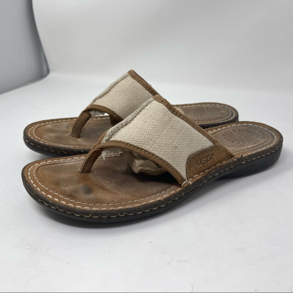 UGG Ivory Brown Leather Flip Flop Sandals ugg 1612 size 8